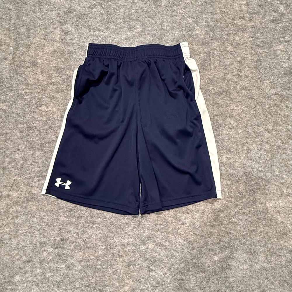 Under‎ Armour HeatGear Youth Medium Shorts Navy Blue White Stripe Athletic YMD